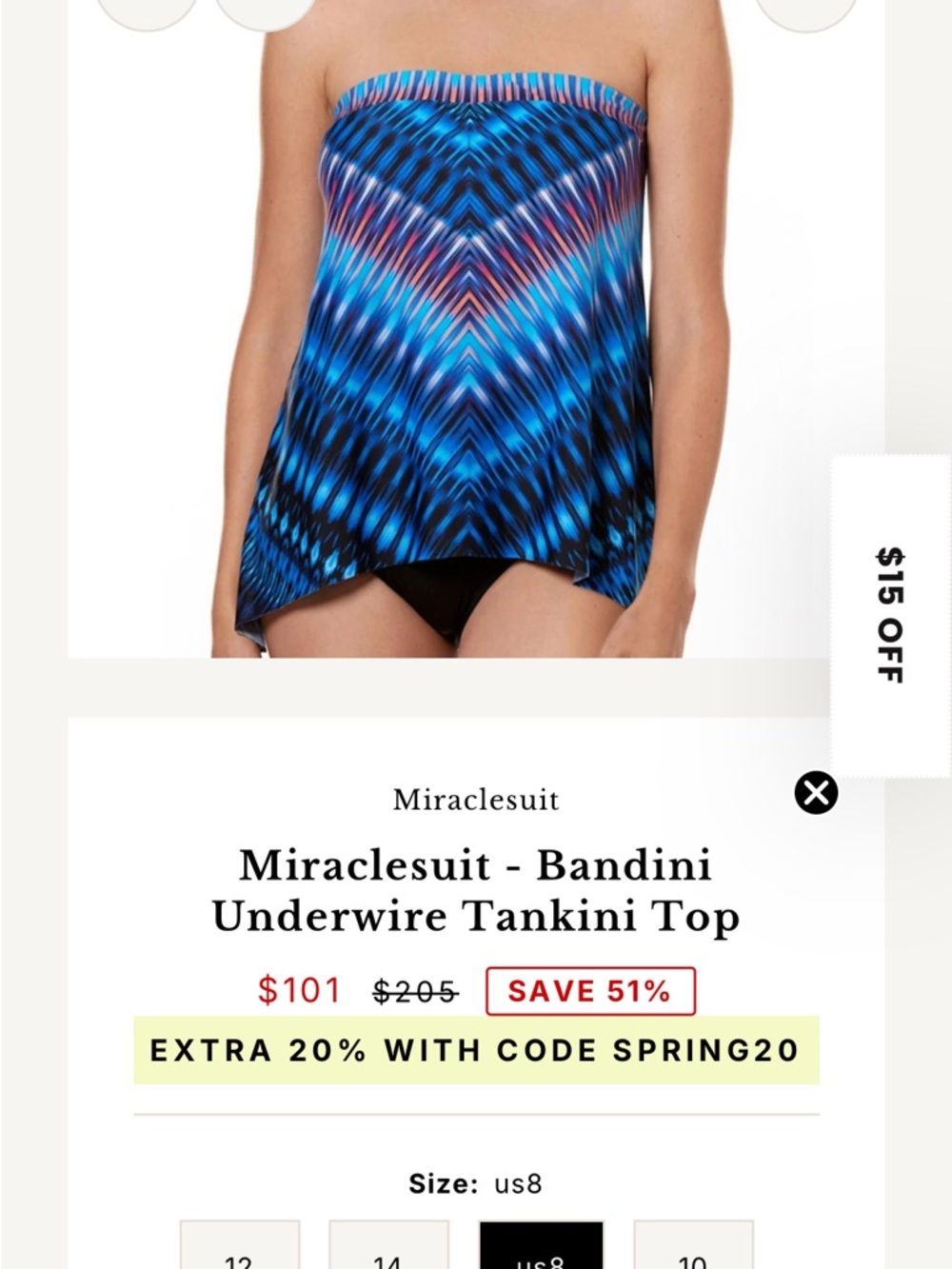 Miraclesuit Blue Bandini Underwire Tankini Top- new with tags!